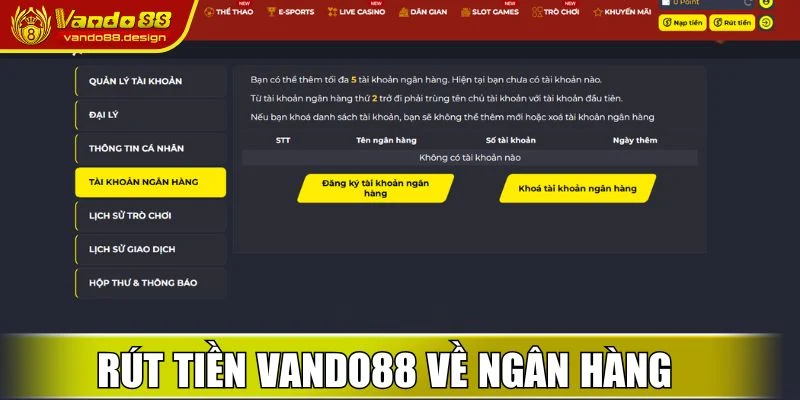 Cách rút tiền Vando88 về ngân hàng