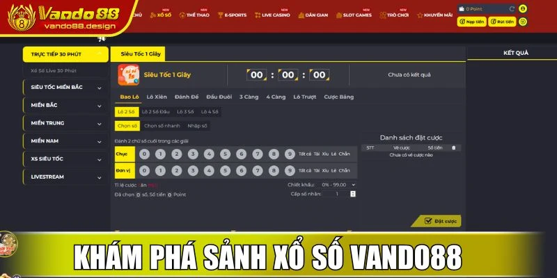 Khám phá sảnh Xổ Số Vando88